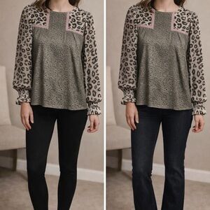 Entro Leopard Print Long Sleeve Blouse